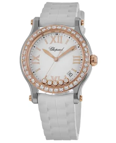 Chopard Happy Sport Medium Quartz Watch 36mm White Dial Custom Diamond Rose Gold Bezel Model 278582-6001-CD (white, arb10041)