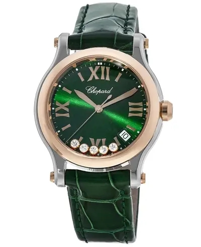 Chopard Happy Sport Round 36mm Green Diamond Dial Gold Bezel Women's Watch Model 278582-6005 (green, arb10047)