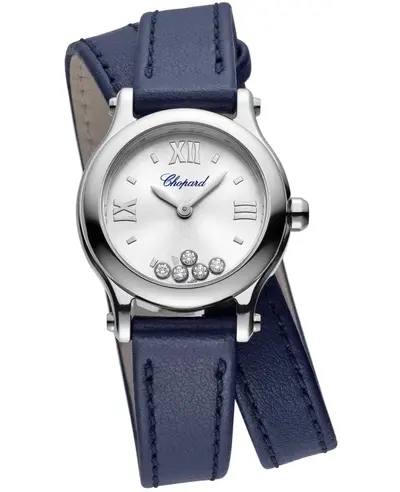 Chopard Happy Sport Watch Model 278620-3001 - Silver Diamond Dial & Leather Strap (arb10088)