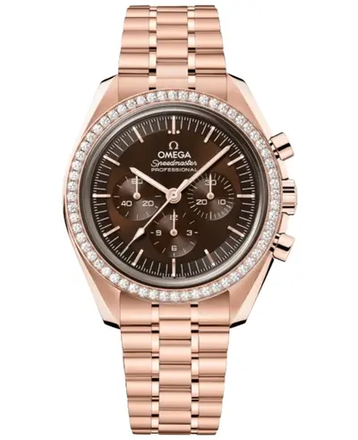 Omega Speedmaster Moonwatch Professional Manual Winding Chronograph Brown Dial Diamond Bezel Rose Gold Men's Watch Model 31055425013001 310.55.42.50.13.001 (brown, arb10173)