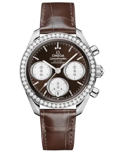 Omega Speedmaster Co-Aximal Chronograph 38mm Brown Dial Diamond Bezel Leather Strap Unisex Watch (Model 324.18.38.50.63.001) (brown, arb10204)