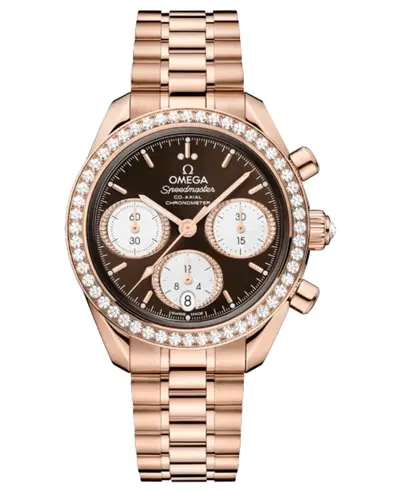 Omega Speedmaster Co-Axial Chronograph Automatic Brown Dial Diamond Bezel Unisex Watch - Model 324.55.38.50.63.001 (brown, arb10217)