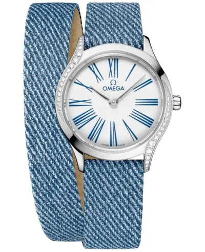 Omega De Ville Tresor Mini Quartz White Dial Diamond Bezel Blue Leather Strap Women's Watch Model 428.17.26.60.04.009 (white, arb10471)