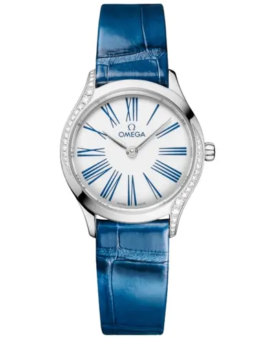 Omega De Ville Tresor Mini Quartz White Dial Diamond Bezel Blue Leather Strap Women's Watch Model 428.18.26.60.04.002 (white, arb10476)