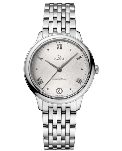Authentic Omega De Ville Prestige Co-Axial Master Chronometer - 34mm Automatic Silver Dial Steel Women's Watch Model 434.10.34.20.02.001 (arb10516)