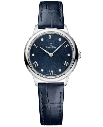Omega De Ville Prestige Quartz 434.13.28.60.53.002 Blue Diamond Dial Leather Strap Women's Watch (blue, arb10536)