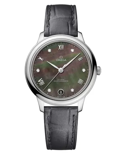 Omega De Ville Prestige Co-Axial Master Chronometer 434.13.34.20.57.001 Grey Mother of Pearl Dial Diamond Women's Watch Automatic with Leather Strap (arb10548)
