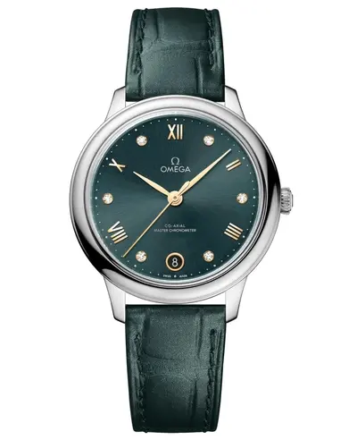 Omega De Ville Prestige Co-Axial Master Chronometer 34mm, Green Diamond Dial, Leather Strap Model: 43413342060001 434.13.34.20.60.001 (green, arb10549)