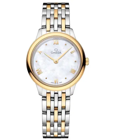Omega De Ville Prestige Quartz Model 4342068600501, Mother of Pearl Dial with Yellow Gold Bezel 434.20.28.60.05.001 (arb10563)