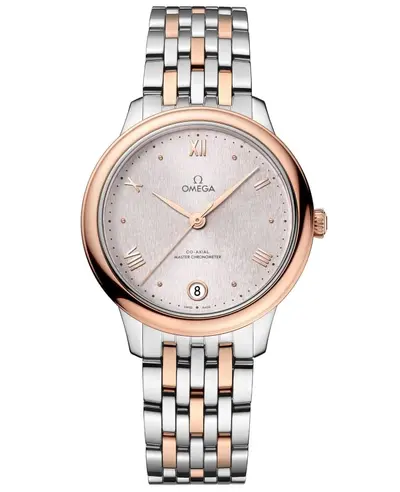 Brand New Authentic Omega De Ville Prestige Co-Axial Master Chronometer 34mm Automatic Silver Dial Rose Gold and Steel Women's Watch Model 43420342002003 434.20.34.20.02.003 (arb10572)