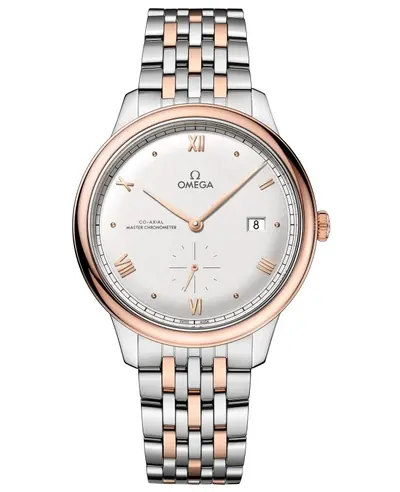 New Authentic Omega De Ville Prestige Co-Axial Master Chronometer Small Seconds 41mm Automatic Silver Dial Rose Gold and Steel Men's Watch Model 434.20.41.20.02.001 (arb10584)