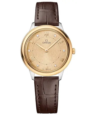 Omega De Ville Prestige Quartz 30mm Diamond Dial Yellow Gold Strap Watch Model 43423306058001 434.23.30.60.58.001 (arb10595)