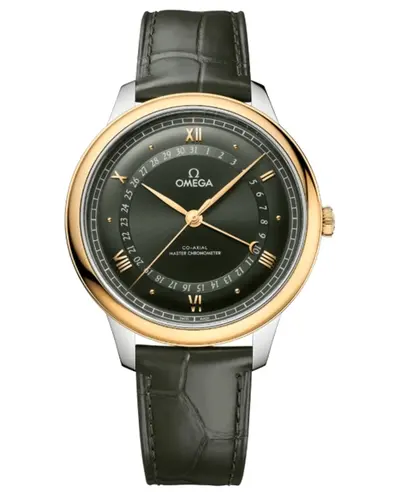 Omega De Ville Prestige Power Reserve Co-Axial Automatic Dark Green Dial 18K Yellow Gold Bezel Men's Watch Model:434.23.42.22.10.001 (green, arb10614)