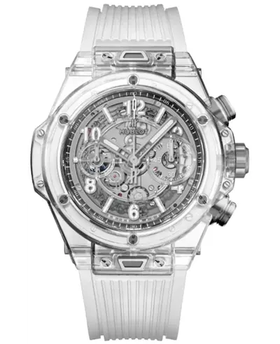Hublot Big Bang Unico Limited Edition Automatic Chronograph Skeleton Dial Sapphire Case Transparent Rubber Strap Men's Watch 441.jx.4802.rt (arb10656)