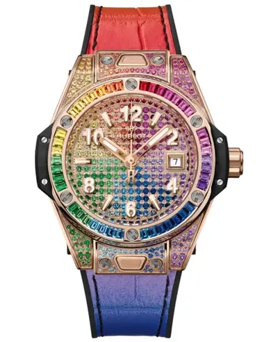 Hublot Big Bang One Click Rainbow Gemstone Bezel 18K Rose Gold Automatic Women's Watch Model 485.OX.9900.LR.0999 (arb10702)