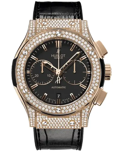 Hublot Classic Fusion Chronograph Automatic Black Dial 18K Rose Gold Diamond Bezel Men's Watch Model:521.OX.1180.LR.1704 (black, arb10830)