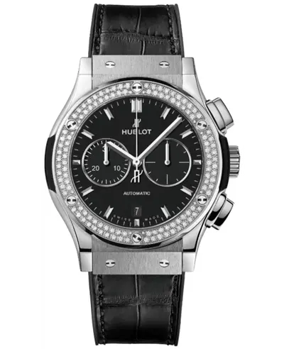 Hublot Classic Fusion Chronograph Titanium Automatic Black Dial Diamond Bezel Men's Watch Model 542.NX.1171.LR.1104 (black, arb10900)