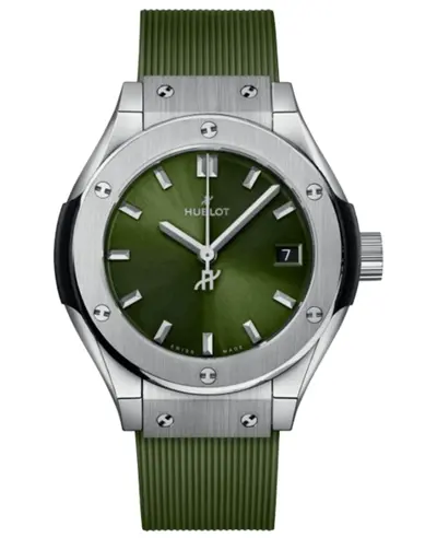 Hublot Classic Fusion Women's Watch Model 591.nx.8970.rx 29mm Titanium Case Green Dial Rubber Strap Authentic Chronograph Quartz Movement (green, arb11021)