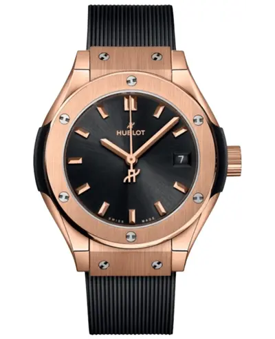 Hublot Classic Fusion King 18K Rose Gold Women's Watch, Model: 591OX1480RX 591.OX.1480.RX (black, arb11023)