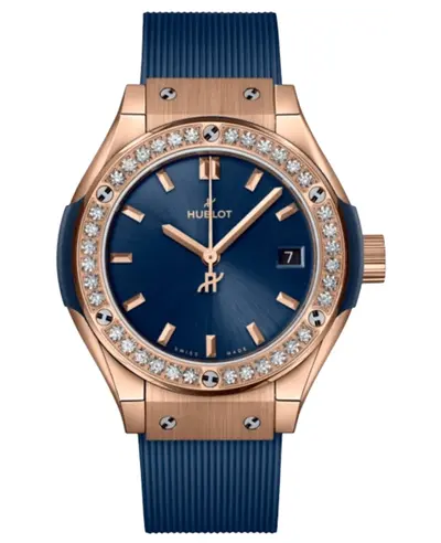 Hublot Classic Fusion Blue Rose Gold Quartz Diamond Bezel Rubber Strap Women's Watch Model 591.OX.7180.RX.1204 (blue, arb11029)