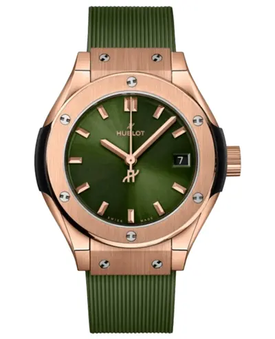 Hublot Classic Fusion King 18K Rose Gold 29mm Quartz Green Dial Rubber Strap Women's Watch Model: 591.OX.8980.RX (green, arb11030)