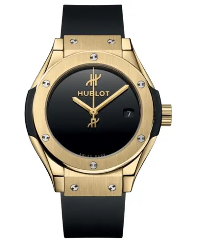 Hublot Classic Fusion Unico Original Women's Watch 18K Yellow Gold Case, Black Dial, Rubber Strap, Model: 591.VX.1230.RX.MDM (black, arb11032)