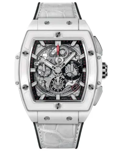 Authentic Hublot Spirit of Big Bang Chronograph Automatic Skeleton Dial Ceramic Leather Strap Men's Watch Model 642.HX.0170.LR (arb11070)