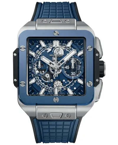 Hublot Square Bang Unico Automatic Chronograph Blue Dial Titanium Ceramic Bezel Rubber Strap Men's Watch Model 821.NL.5170.RX (blue, arb11170)