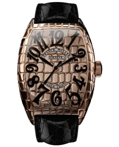 Franck Muller Cintree Curvex Croco Automatic Rose Dial 18K Rose Gold Black Leather Strap Men's Watch Model: 8880 SC GOLD CRO 5N (arb11190)