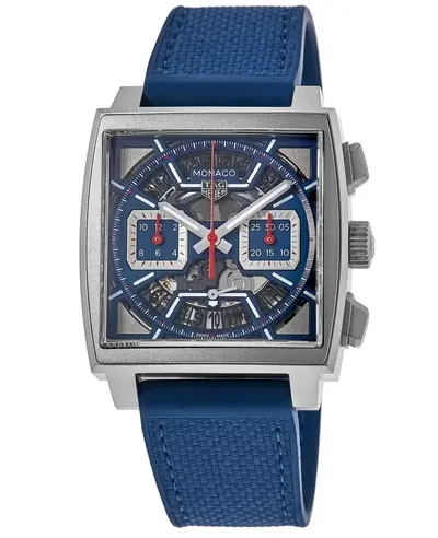 [cbl2182.ft6235] Authentic Tag Heuer Monaco Chronograph Automatic Blue Dial Rubber Strap Men's Watch (blue, arb11559)