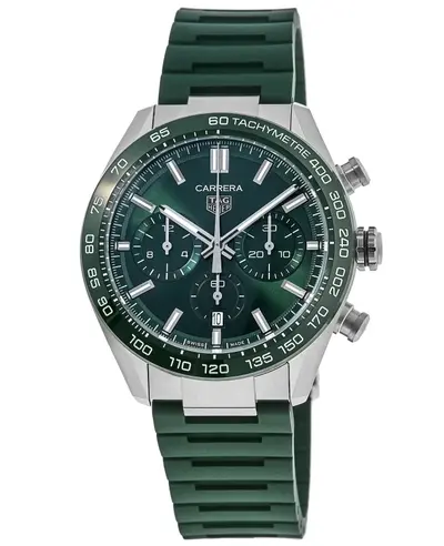 Brand New Authentic Tag Heuer Carrera Chronograph Automatic Green Dial Rubber Strap Men's Watch cbn2a1n.ft6238 (green, arb11583)