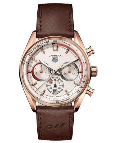 Tag Heuer Carrera Chronosprint X Porsche Automatic Chronograph Beige Dial Leather Strap Men's Watch CBS2040.FC8318 (beige, arb11590)