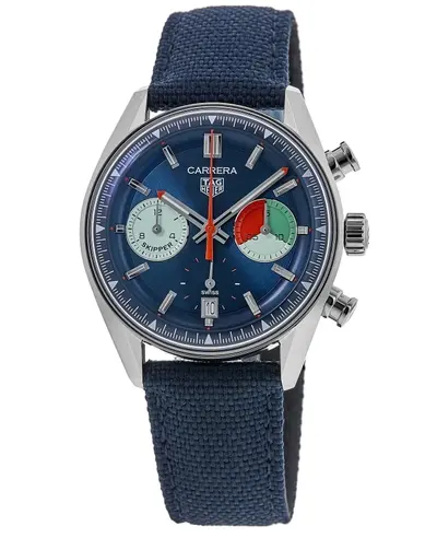 Authentic Tag Heuer Carrera Chronograph Skipper Automatic CBS2213.FN6002, Blue Dial, Fabric Strap Men's Watch (blue, arb11594)