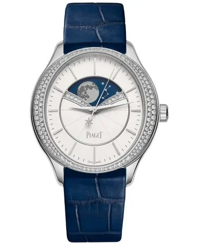 Piaget Limelight Stella White Dial, 18kt White Gold Case with Blue Alligator Leather Strap and Diamond Set Bezel - Model G0A40111 (white, arb11641)