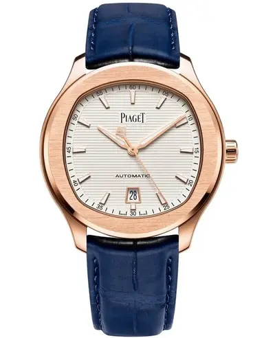 Piaget Polo Date Automatic White Dial 18K Rose Gold Blue Leather Strap Men's Watch Model G0A43010 (white, arb11663)