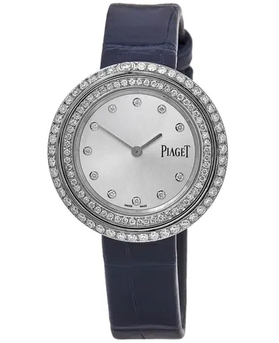 Piaget Possession Silver Dial Custom Double Diamond Bezel Leather Strap Women's Watch Model G0A43090CD2 G0A43090-CD2 (arb11670)
