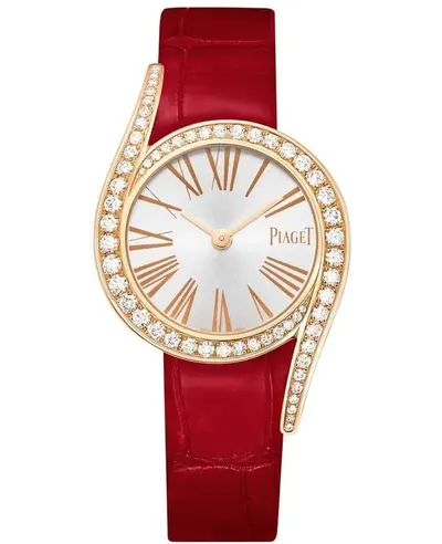 Piaget Limelight Gala Women's Watch Model G0A43151 Silver Dial Diamond Bezel Red Leather Strap (arb11677)