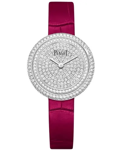Piaget Possession Quartz Diamond Dial 18K White Gold Pink Leather Strap Women's Watch Model G0A44298 (arb11692)