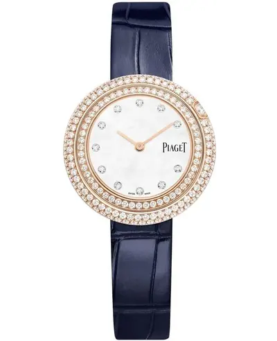 Piaget Possession Quartz Mother of Pearl Dial 18K Rose Gold Diamond Bezel Blue Leather Strap Women's Watch G0A45082 (arb11702)