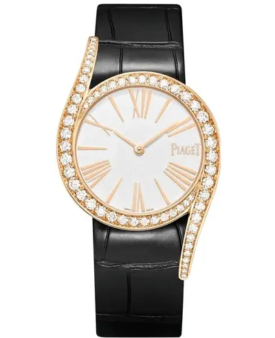 Piaget Limelight Gala Women's Watch Model G0A45361 - Silver Dial with Diamond Set Bezel, Rose Gold Case and Black Alligator Leather Strap (arb11710)