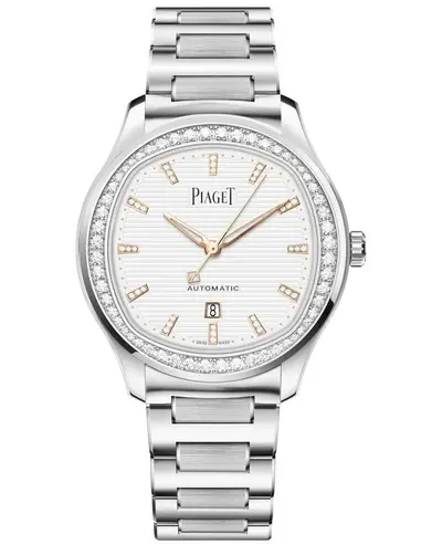 Women's Piaget Polo Date Automatic White Dial Diamond Bezel Steel Watch Model G0A46019 (white, arb11723)