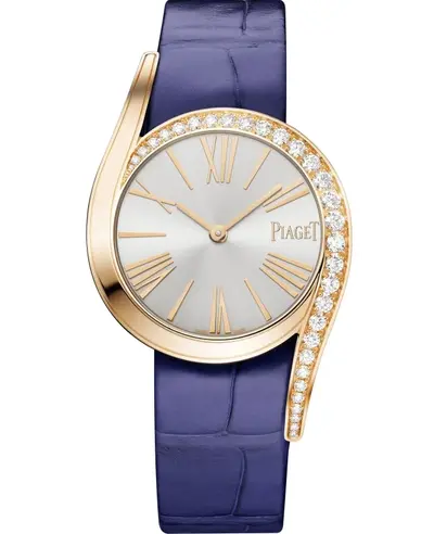 Piaget Limelight Gala Women's Watch Model G0A47161 - 32mm Rose Gold Case, Silver Dial with Roman Numerals, Blue Leather Strap (arb11740)
