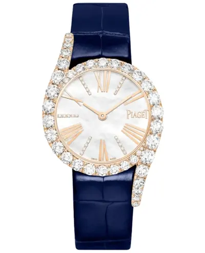 Piaget G0A47181 Limelight Gala Precious Women's Watch Rose Gold Mother of Pearl Dial Diamond Bezel Blue Alligator Strap (arb11741)