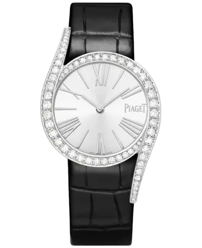 Piaget Limelight Gala Automatic White Dial G0A48360 18K White Gold Diamond Bezel Black Alligator Leather Strap Luxury Watch (white, arb11752)