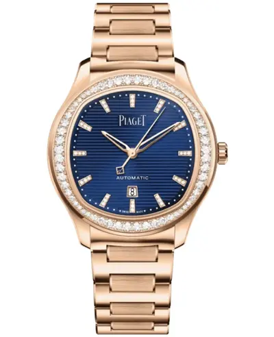 Women's Luxury Watch Piaget Polo Date Automatic Blue Dial Diamond Bezel 18K Rose Gold g0a49029 (blue, arb11760)
