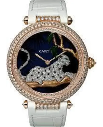 Cartier Panthere HPI00712, 18kt Rose Gold Case with Diamond Set Dial and White Alligator Leather Strap (blue, arb11772)