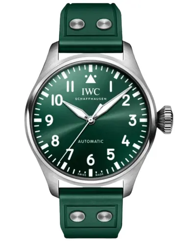 IWC Big Pilot Automatic Men's Watch Model IW329306, Luminous Silver Tone Hands, Arabic Markers on Green Dial with Rubber Strap (green, arb11806)