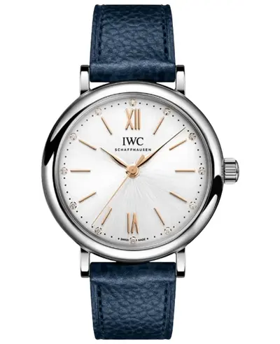 women's IWC Portofino Automatic Silver Diamond Dial Blue Leather Strap - Model IW357411 (arb11824)