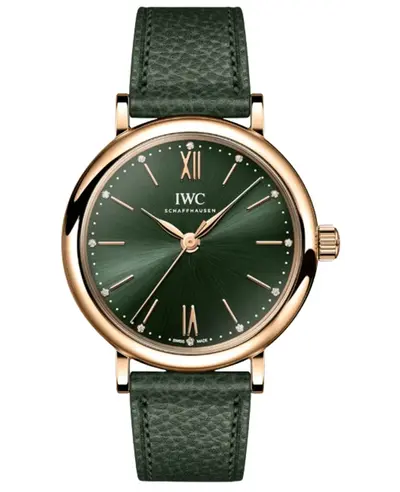 IWC Portofino IW357415: 18K Rose Gold Automatic Watch, Green Dial with Diamond Markers, Calibre 35100 Movement (green, arb11828)