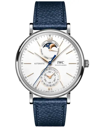 IWC Portofino IW359001 White Dial Blue Leather Strap Mens Automatic Calendar Watch (white, arb11835)